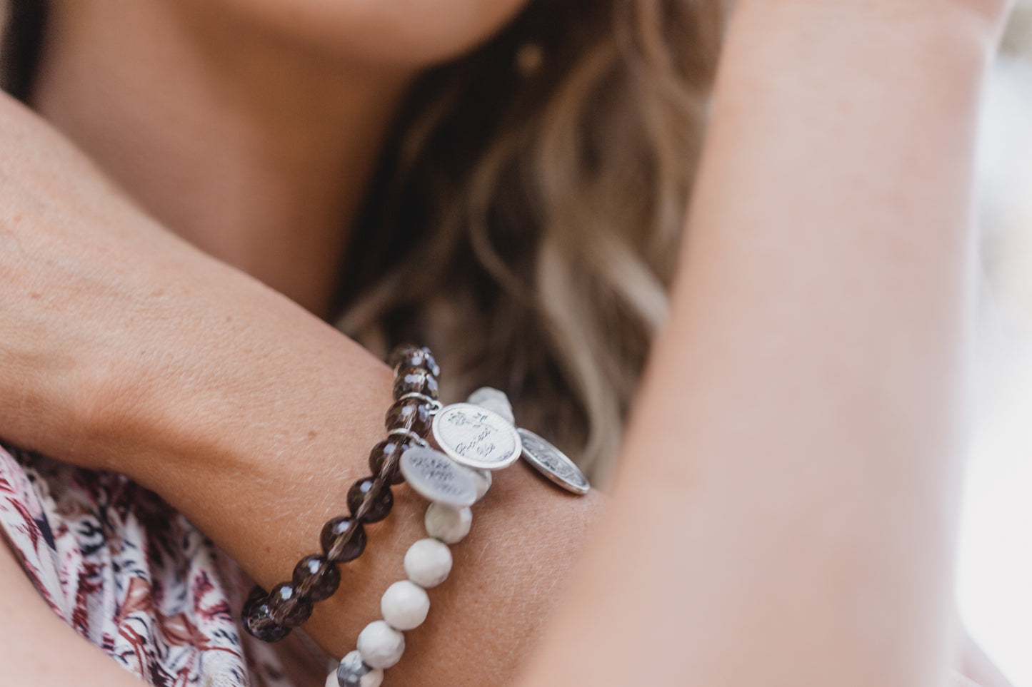 Smokey Quartz Crystal Bracelet, White Howlite